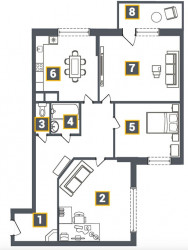 Трёхкомнатная квартира 76.01 м²