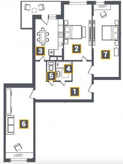 Трёхкомнатная квартира 81.83 м²