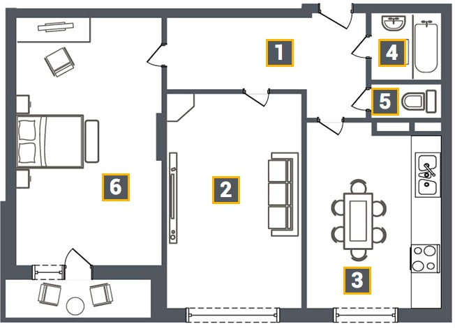 Двухкомнатная квартира 64.56 м²