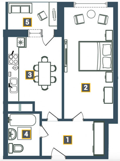 Однокомнатная квартира 35.59 м²