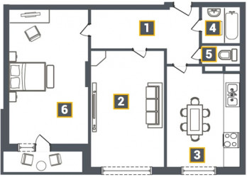 Двухкомнатная квартира 64.56 м²