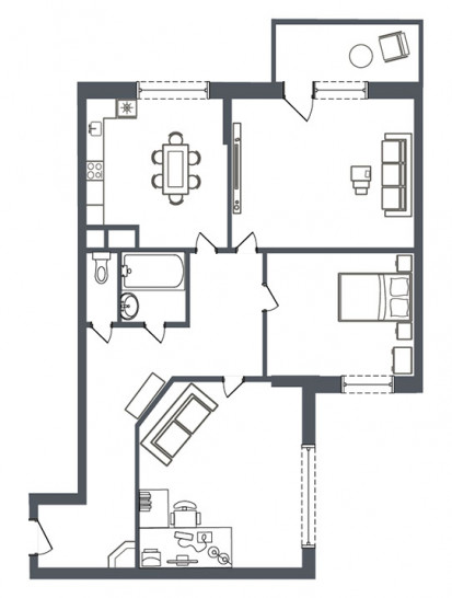 Трёхкомнатная квартира 76.01 м²