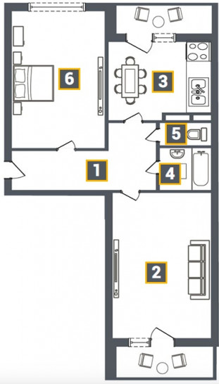 Двухкомнатная квартира 64.06 м²